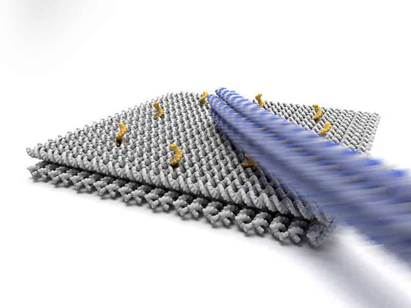 DNA origami illustration: robot arm on base plate